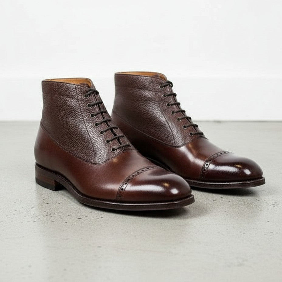 Handcrafted Dark Brown Leather Cap Toe Ankle Boots