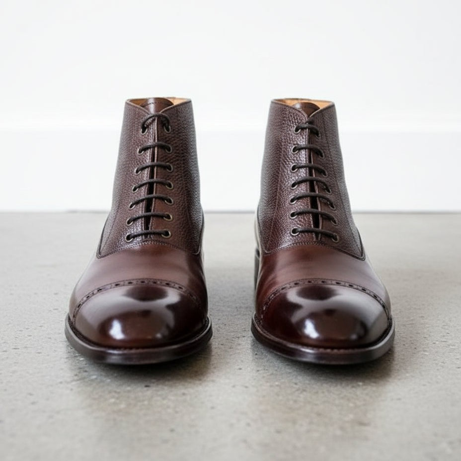Handcrafted Men's Dark Brown Leather Cap Toe Ankle Boots