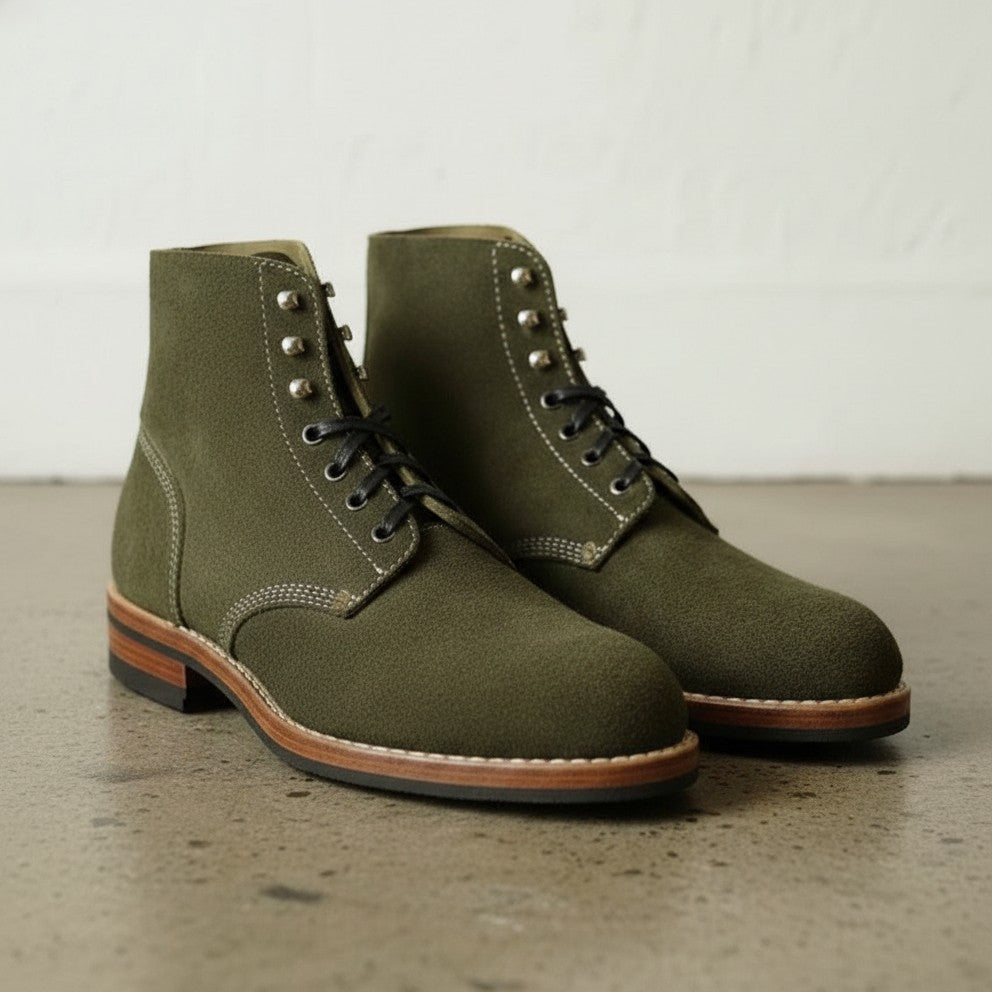 Men's Handmade Hunter Green Suede Lace-up Ankle Boots