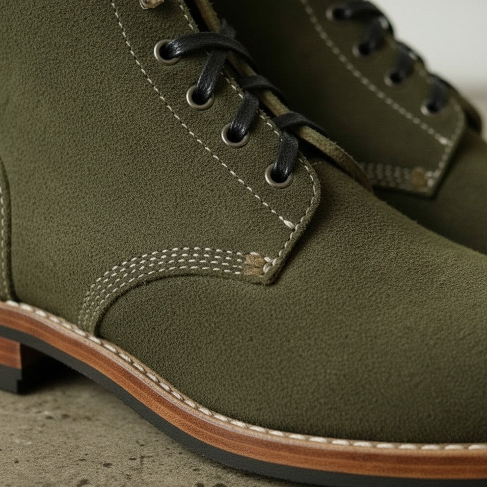 Men's Handmade Hunter Green Suede Lace-up Ankle Boots