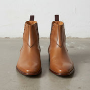 Handmade Men's Tan Leather Chelsea Brogue Ankle Boots