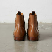 Handmade Men's Tan Leather Chelsea Brogue Ankle Boots