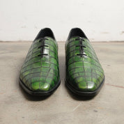 Handcrafted Men's Green Crocodile Leather Dress Shoes