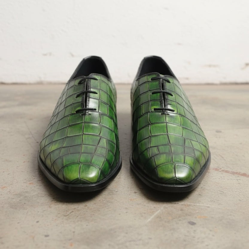 Handcrafted Men's Green Crocodile Leather Dress Shoes