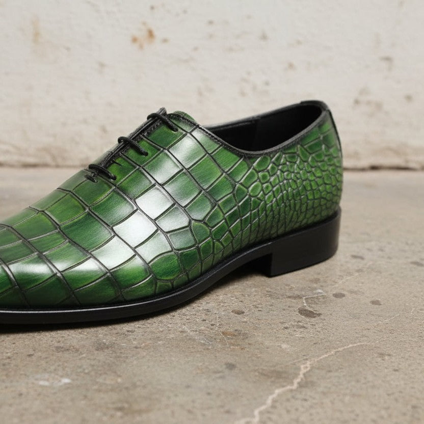 Men's Handmade Green Crocodile Leather Dress Shoes US 9.5 / Green / D