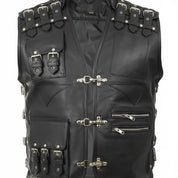 Handmade Punk Men's Genuine Leather Heavy Buckled Motorcycle Biker Vest Waistcoat
