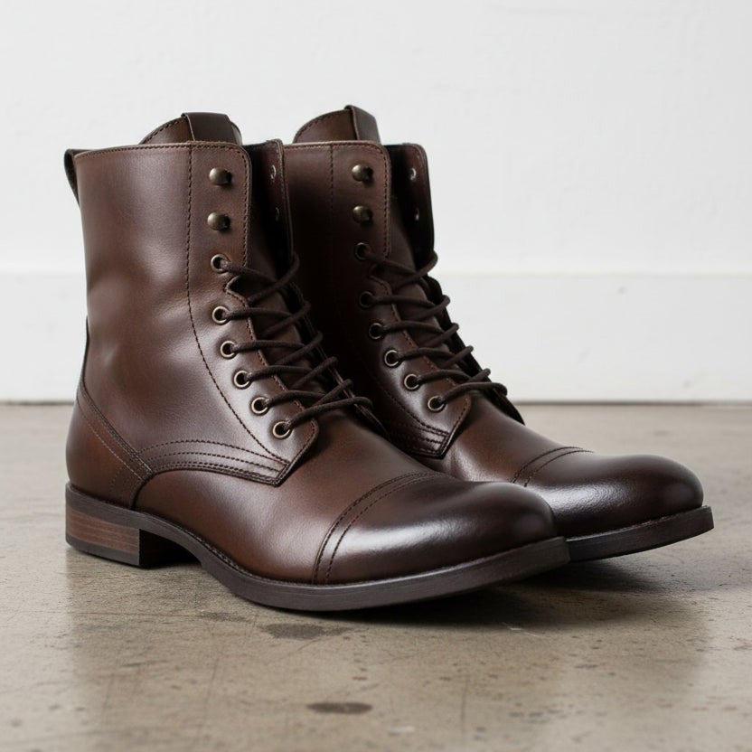 Handcrafted Men's Dark Brown Leather Cap Toe Ankle Boots