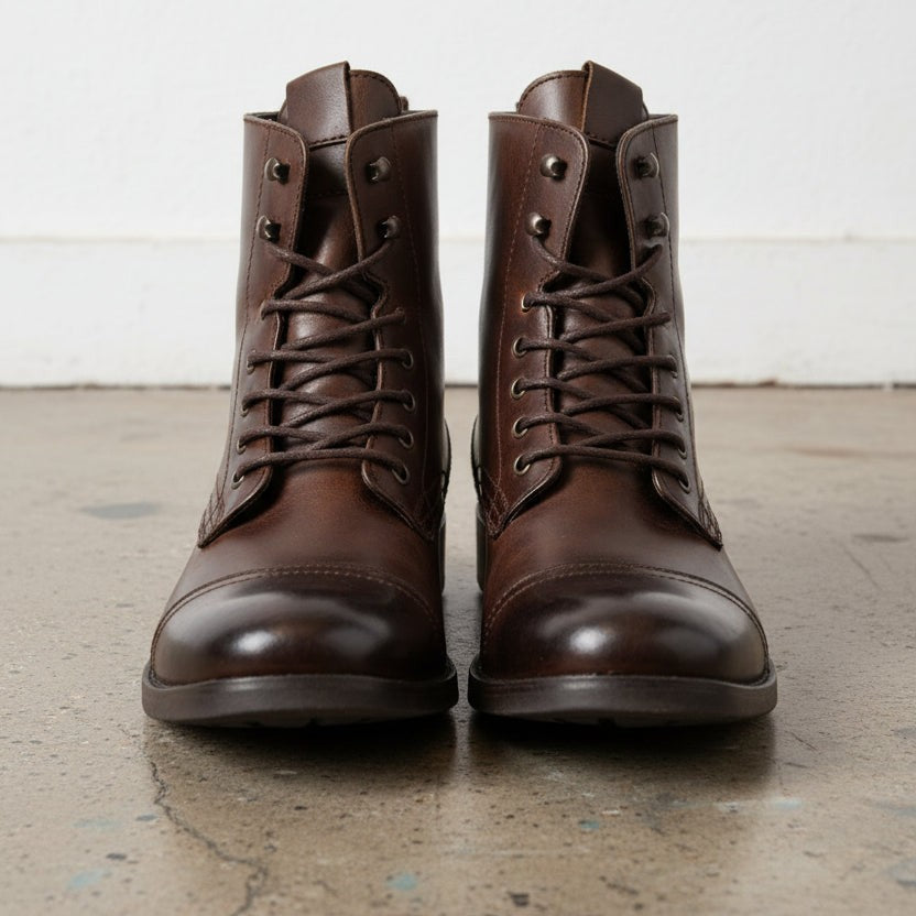 Handcrafted Men's Dark Brown Leather Cap Toe Ankle Boots