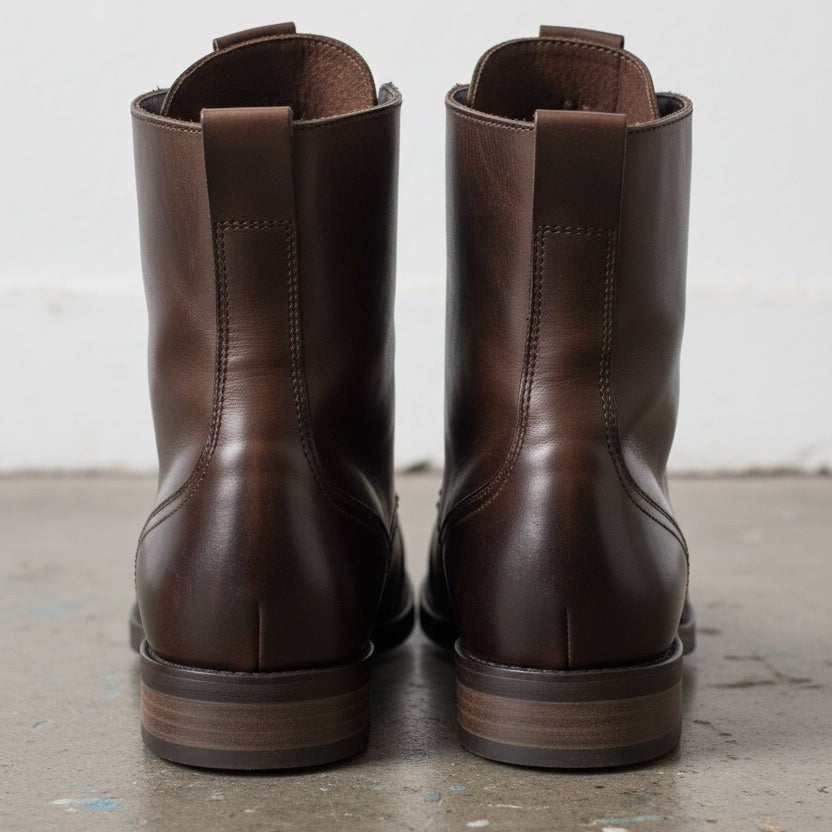 Handcrafted Men's Dark Brown Leather Cap Toe Ankle Boots