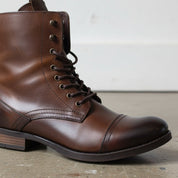 Handcrafted Men's Dark Brown Leather Cap Toe Ankle Boots