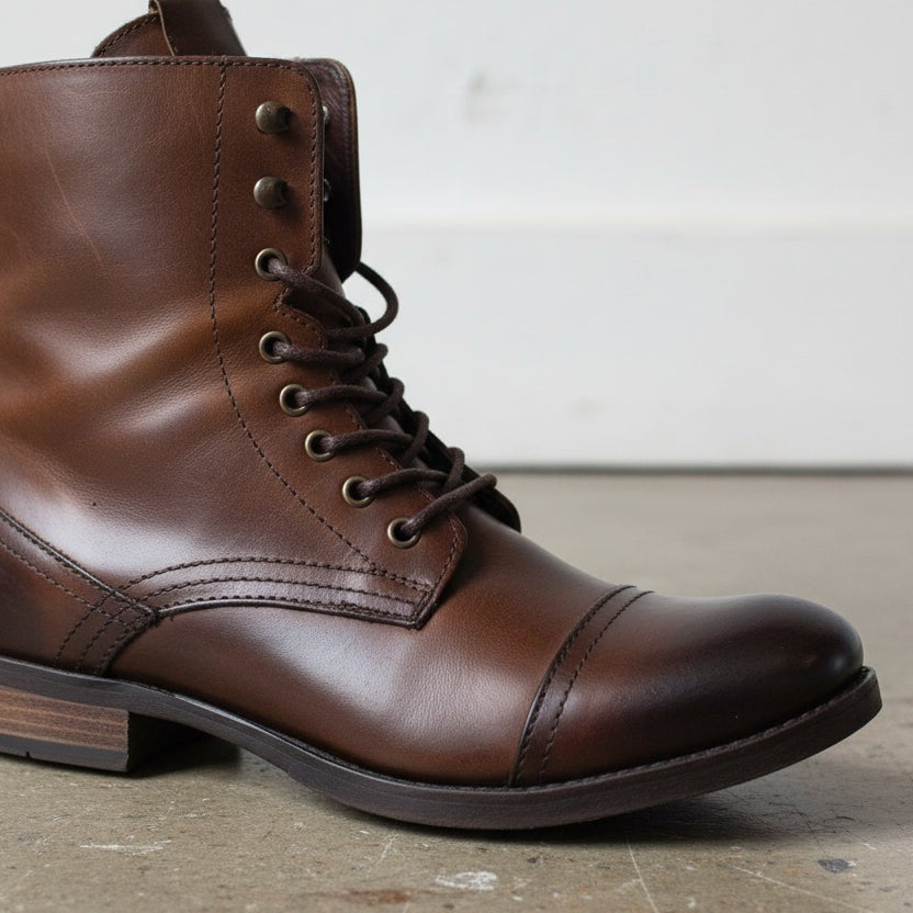 Handcrafted Men's Dark Brown Leather Cap Toe Ankle Boots