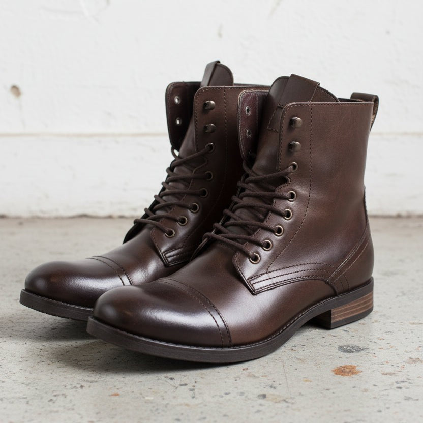 Handcrafted Men's Dark Brown Leather Cap Toe Ankle Boots