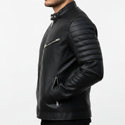 Men's Black Slim Fit Front Zip Genuine Leather Jacket