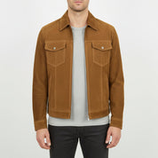 Men's Handmade Brown Suede Trucker Jacket