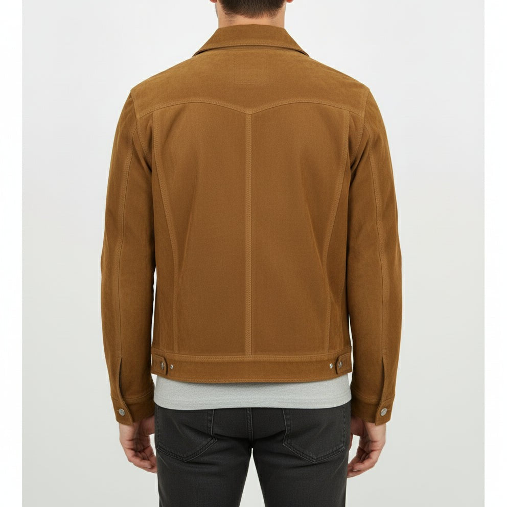 Men's Handmade Brown Suede Trucker Jacket