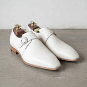 Men's Cream White Plain-Toe Leather Monk Strap Shoes — Attley