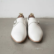Men's Cream White Plain-Toe Leather Monk Strap Shoes — Attley