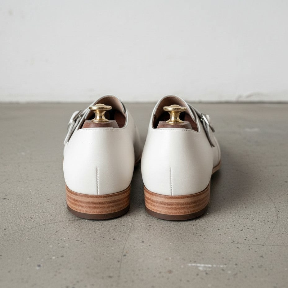 Men's Cream White Plain-Toe Leather Monk Strap Shoes — Attley