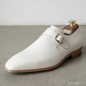 Men's Cream White Plain-Toe Leather Monk Strap Shoes — Attley