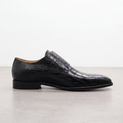 Handcrafted Men's Black Crocodile Pattern Leather Monk Shoes