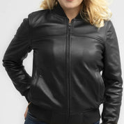 Gothic Women's Black Diamond Leather Jacket, Women's Rocker Style Cowhide Jacket