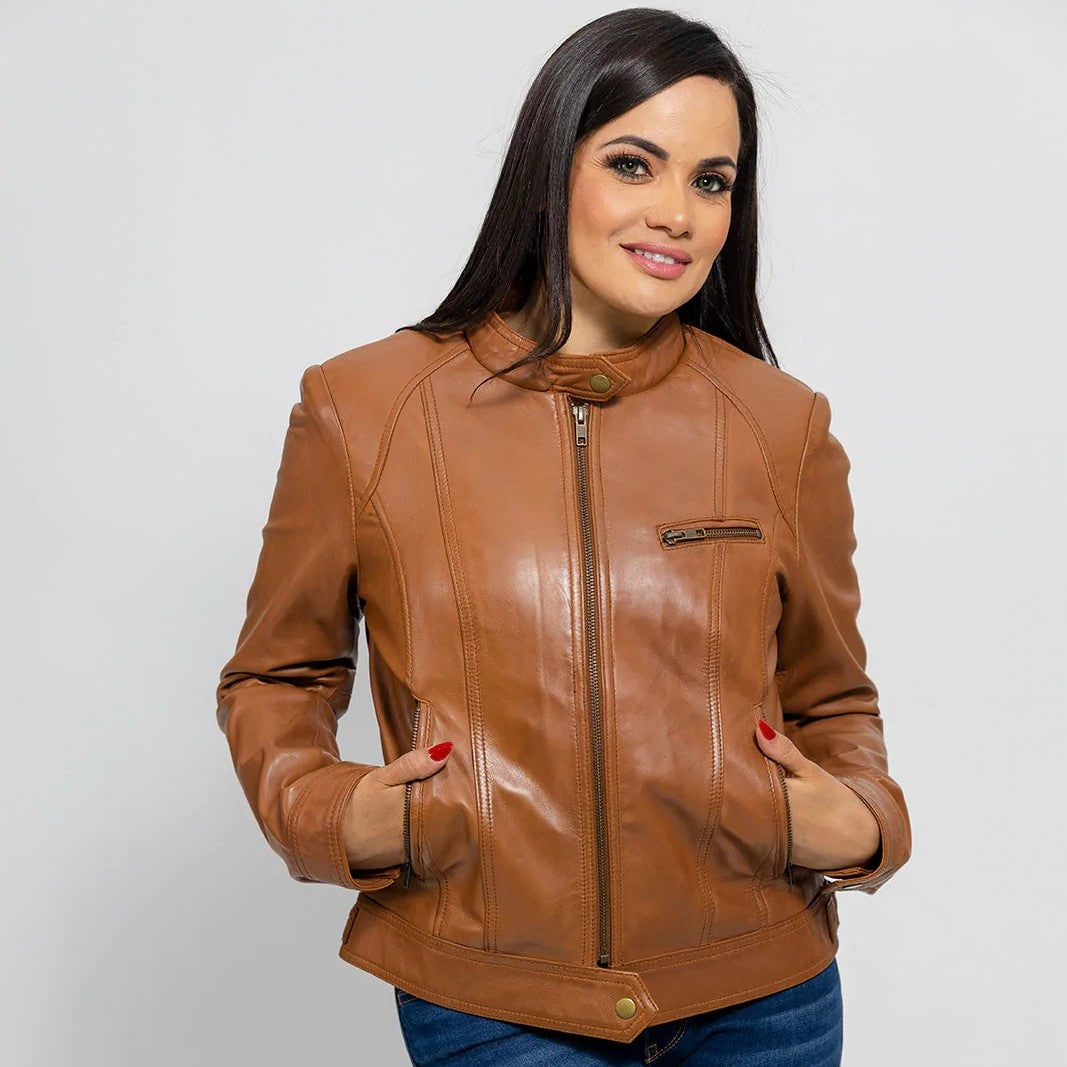 Women's Whiskey Dyed Leather Jacket, Stylish Women's Leather Jacket in Whiskey Dye
