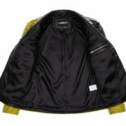 Handmade Mens Brando Studded Spikes Punk Rock Motorcycle Multicolor Leather Jacket
