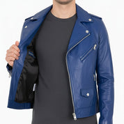 Handmade Women Fashion Leather Jacket Blue Leather Jacket, Biker Style Jacket