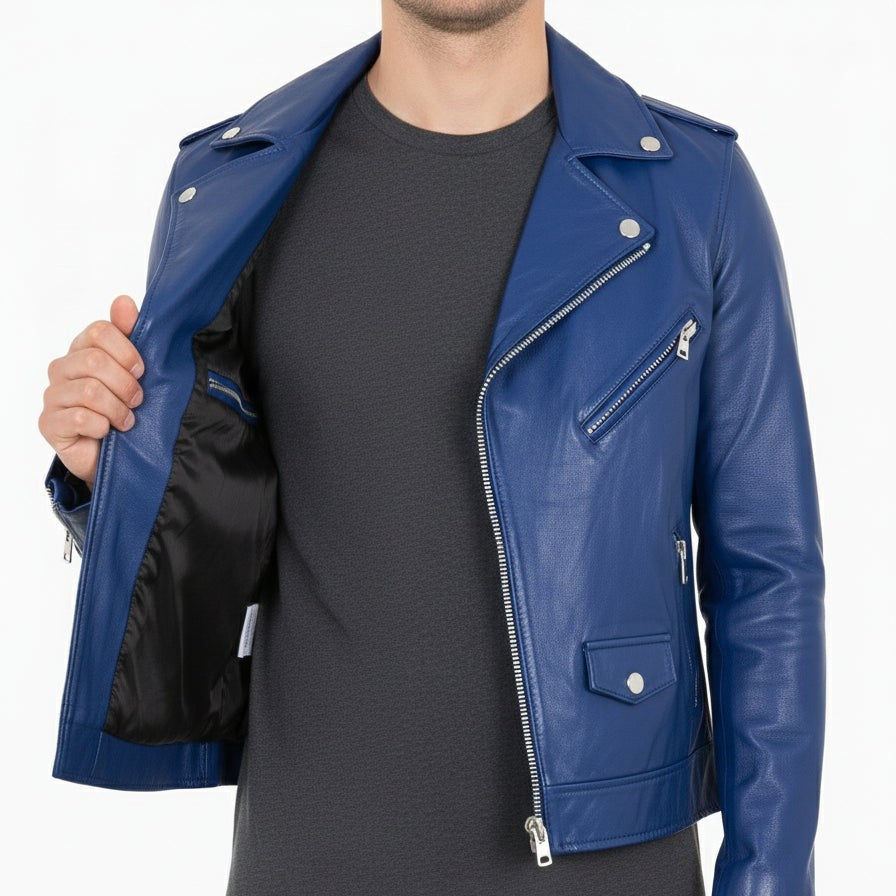 Handmade Women Fashion Leather Jacket Blue Leather Jacket, Biker Style Jacket
