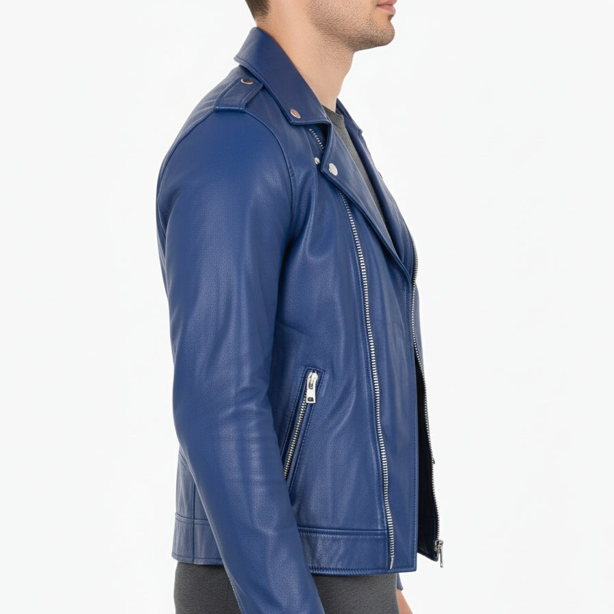 Handmade Women Fashion Leather Jacket Blue Leather Jacket, Biker Style Jacket
