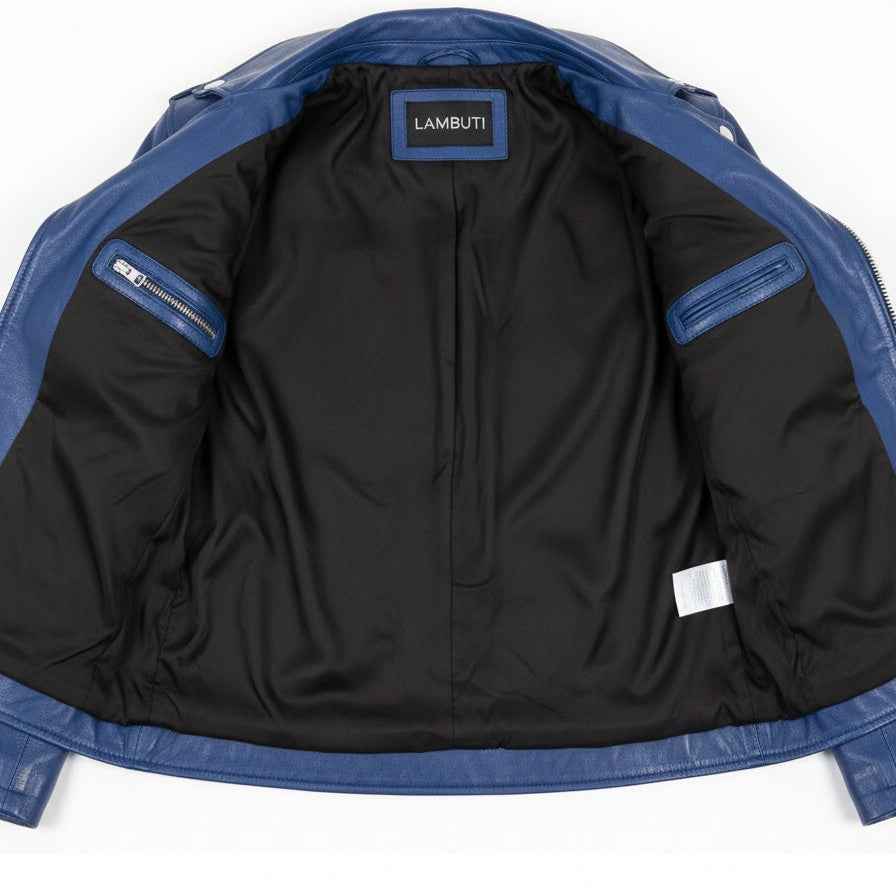 Handmade Women Fashion Leather Jacket Blue Leather Jacket, Biker Style Jacket