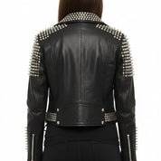 Women's Handmade Studded Biker Leather Jacket in Punk Rock Style