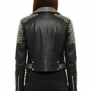 Women's Black Studded Leather Biker Jacket — Basford