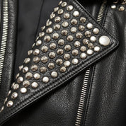 Women's Handmade Studded Biker Leather Jacket in Punk Rock Style