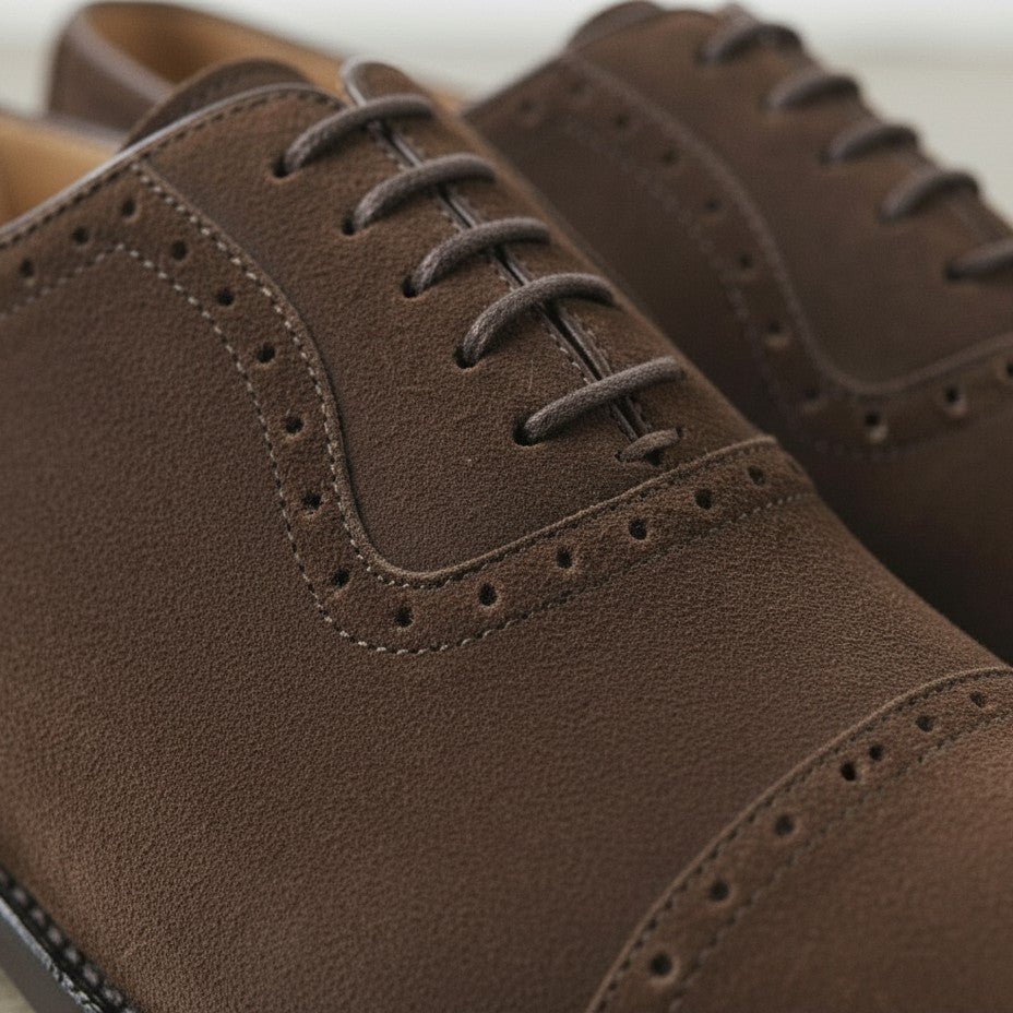 Handcrafted Men's Brown Suede Oxford Shoes