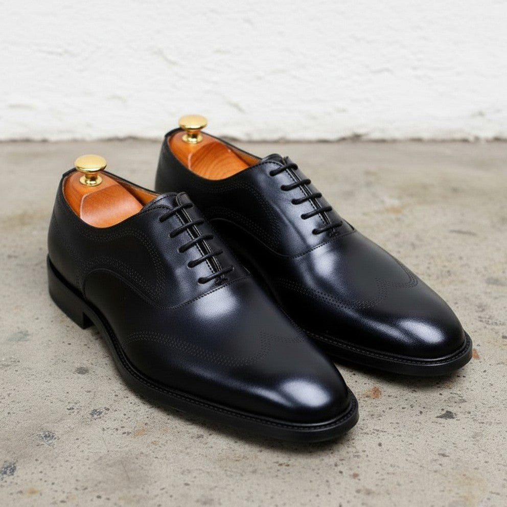 Men's Black Wingtip Oxford Leather Dress Shoes