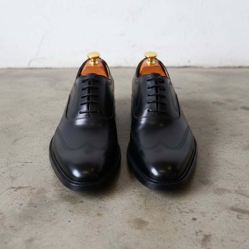 Men's Black Wingtip Oxford Leather Dress Shoes