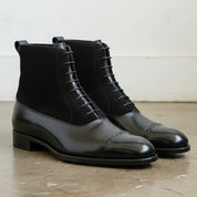 Handmade Men's Black Leather and Suede Cap Toe Lace Up Ankle Dress Boots
