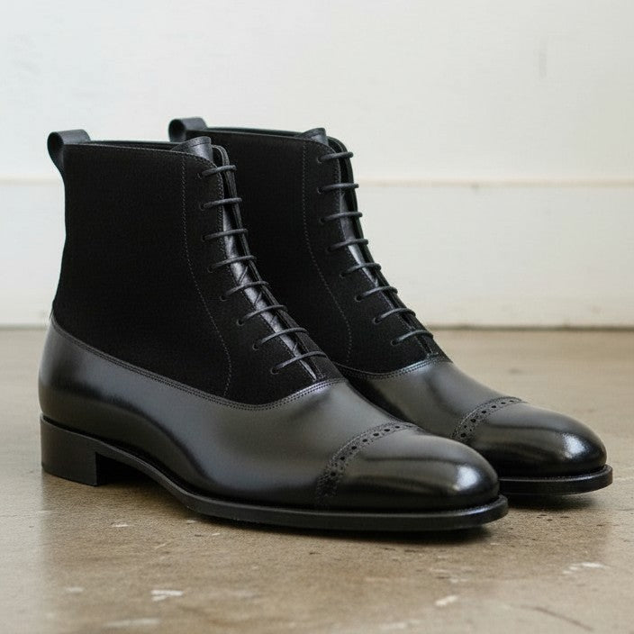 Men's Black Cap-Toe Leather Ankle Dress Boots — Beaumaris