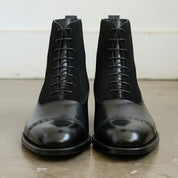 Handmade Men's Black Leather and Suede Cap Toe Lace Up Ankle Dress Boots