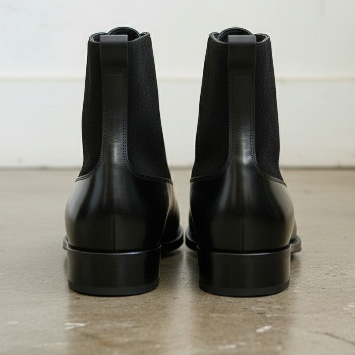 Handmade Men's Black Leather and Suede Cap Toe Lace Up Ankle Dress Boots