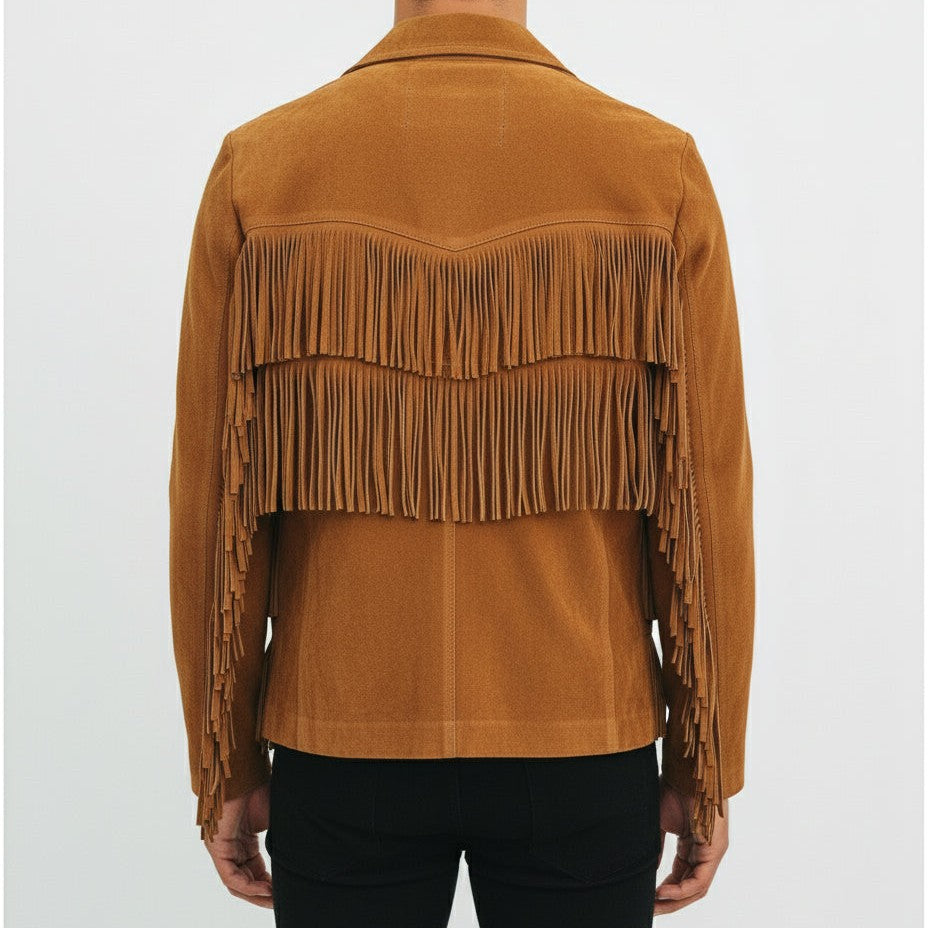 Handmade Men’s Brown Suede Casual Western Fringe Jacket