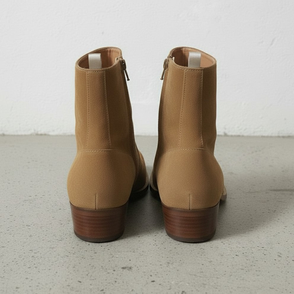 Handmade Men's Tan Color Suede Side Zipper Ankle Boots