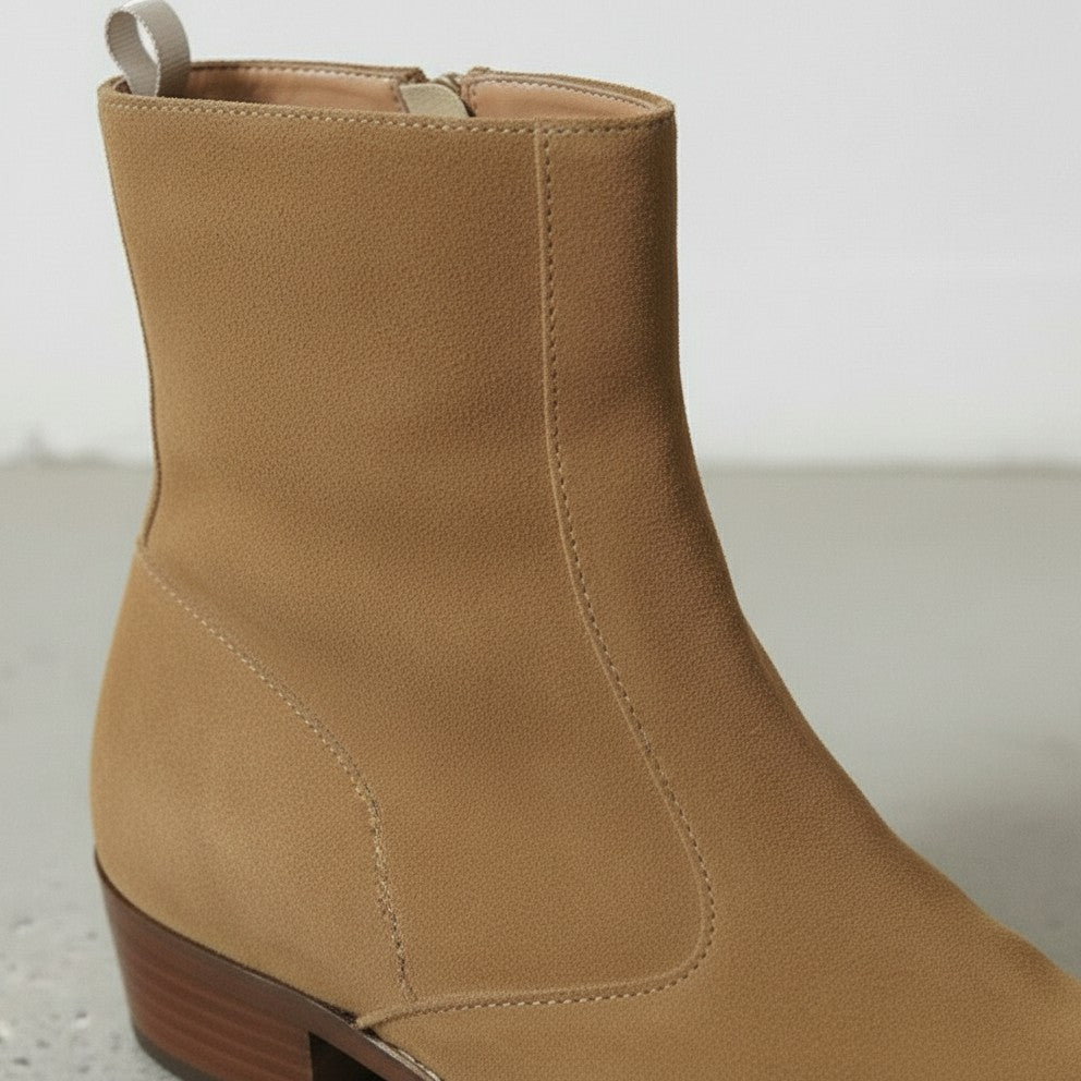 Handmade Men's Tan Color Suede Side Zipper Ankle Boots