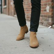 Handmade Men's Tan Color Suede Side Zipper Ankle Boots