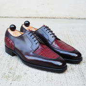 Handmade Men's Derby Lace Up Crocodile Texture Leather Round Toe Dress Shoe