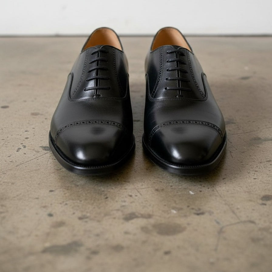 Men's Handmade Black Oxford Leather Wingtip Dress Shoes