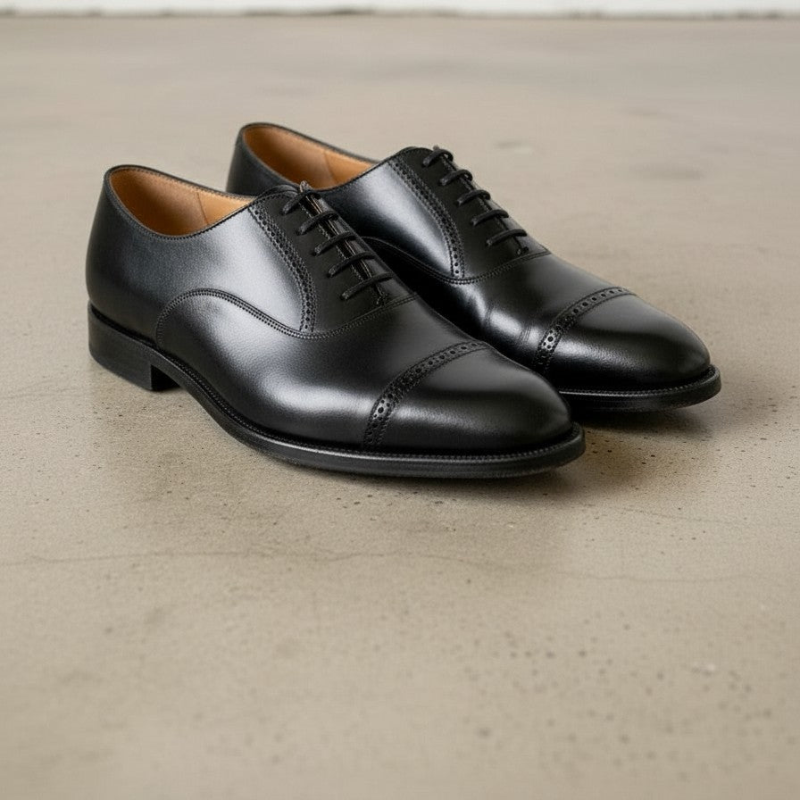 Men's Handmade Black Oxford Leather Wingtip Dress Shoes