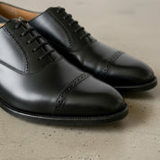 Men's Handmade Black Oxford Leather Wingtip Dress Shoes