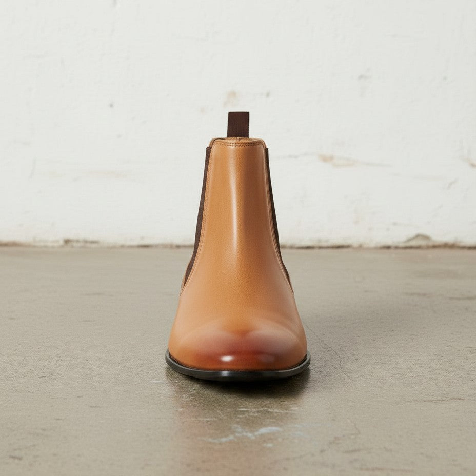 Handmade Men's Tan Leather Chelsea Ankle Boots